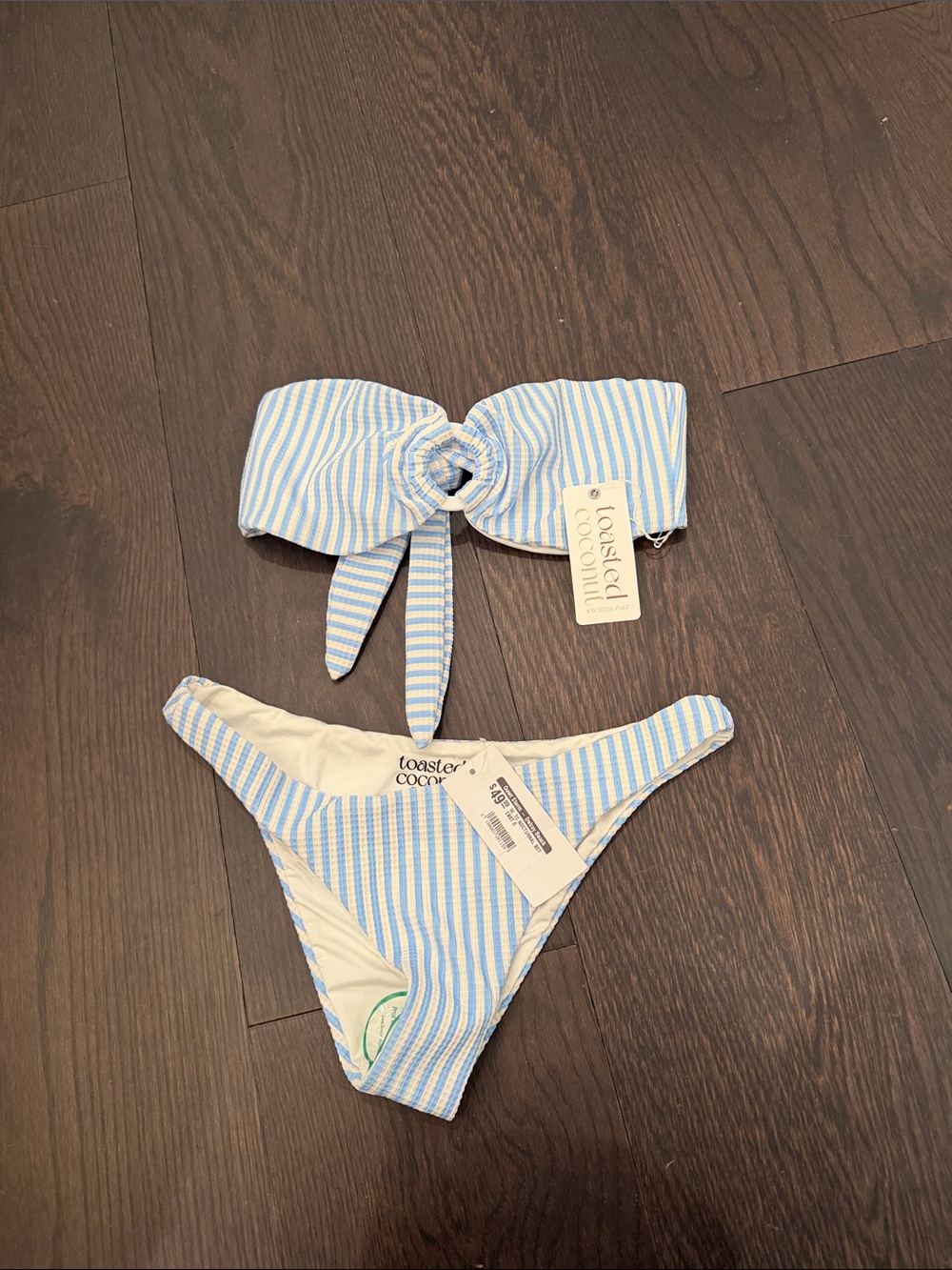Blue Stripe Bandeau Bikini Set